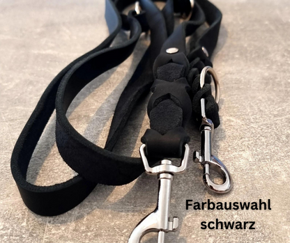 Hundewohl - Fat leather leash partially braided / stainless steel fittings 