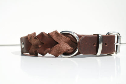 Hundewohl - Fat leather collar partially braided / stainless steel fittings