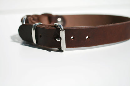 Hundewohl - Fat leather collar partially braided / stainless steel fittings