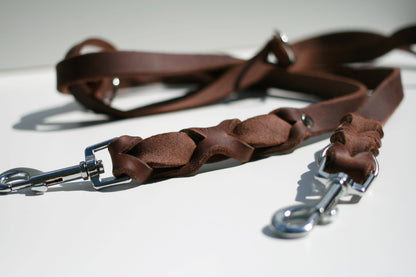 Hundewohl - Fat leather leash partially braided / brass fittings 