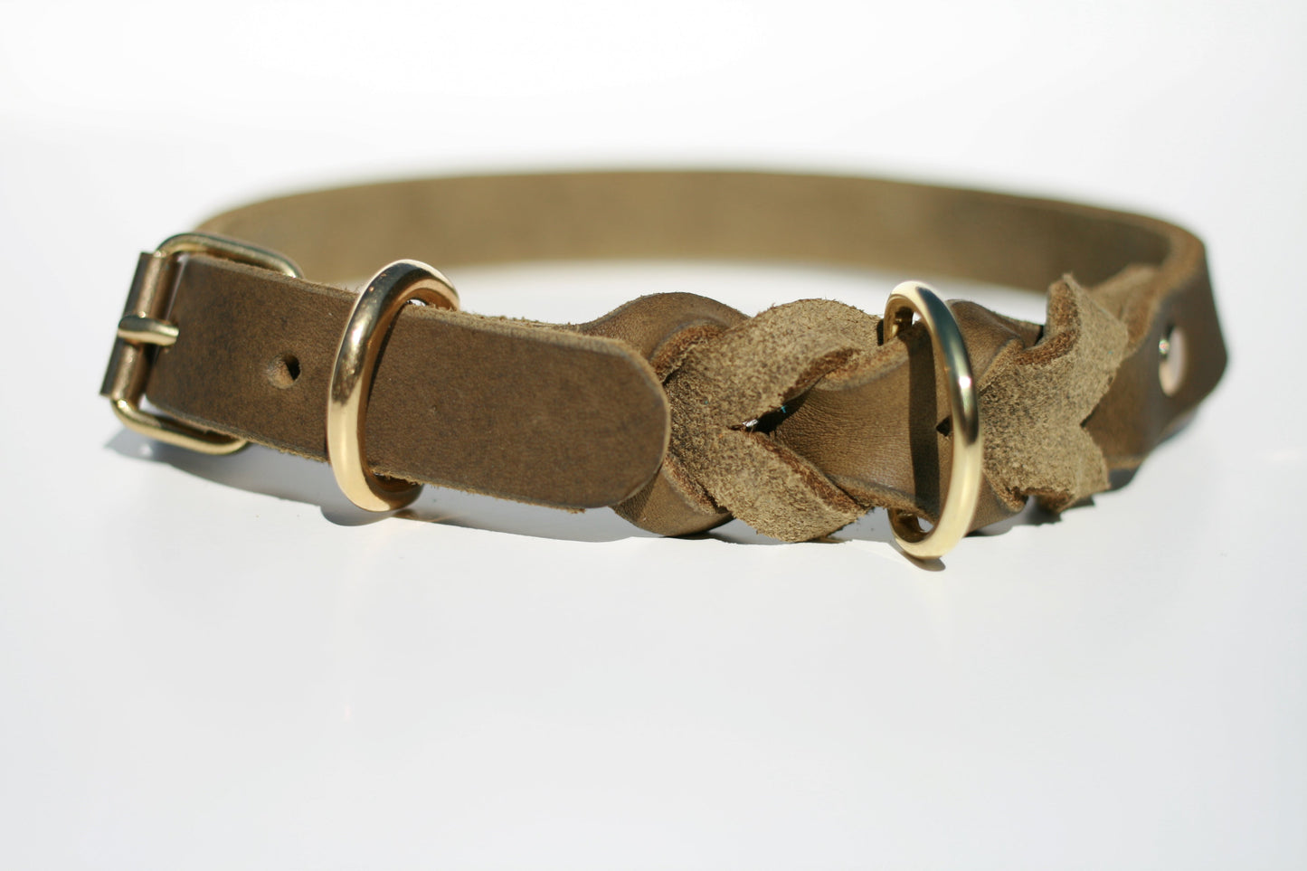 Hundewohl - Fat leather collar partially braided / stainless steel fittings