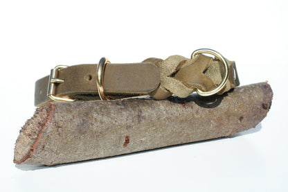 Hundewohl - Fat leather collar partially braided / stainless steel fittings