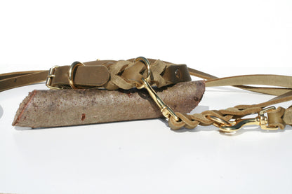 Hundewohl - Fat leather leash partially braided / brass fittings 