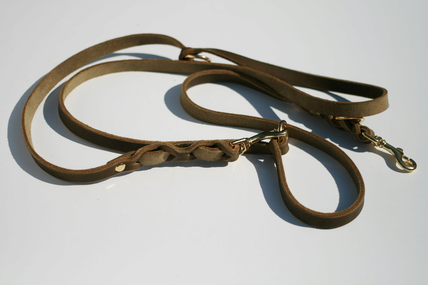 Hundewohl - Fat leather leash partially braided / brass fittings 