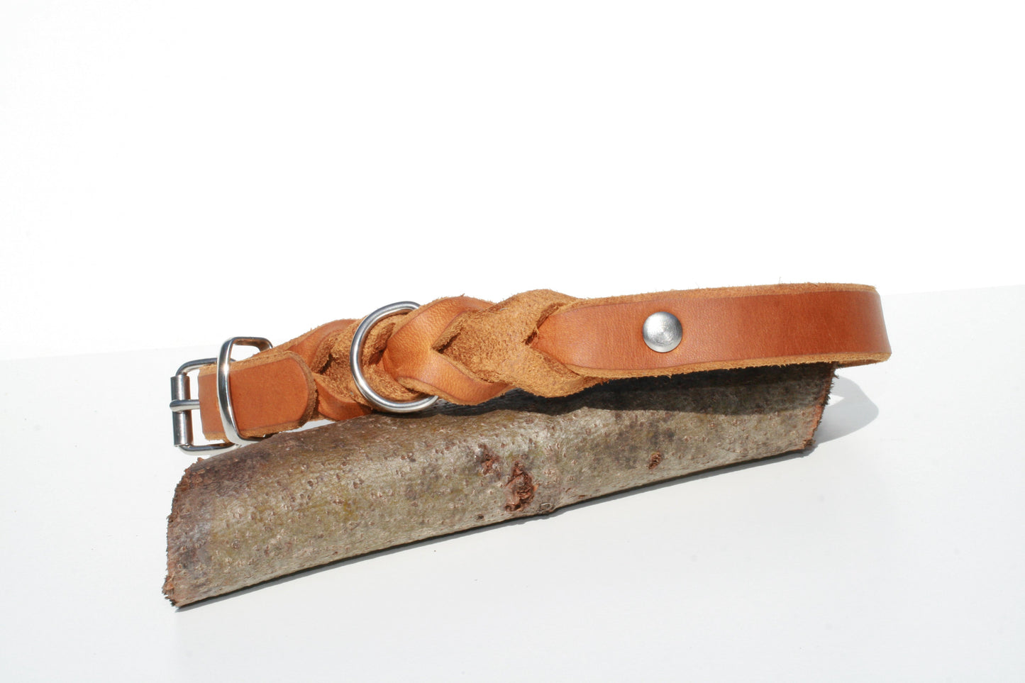 Hundewohl - Fat leather collar partially braided / stainless steel fittings