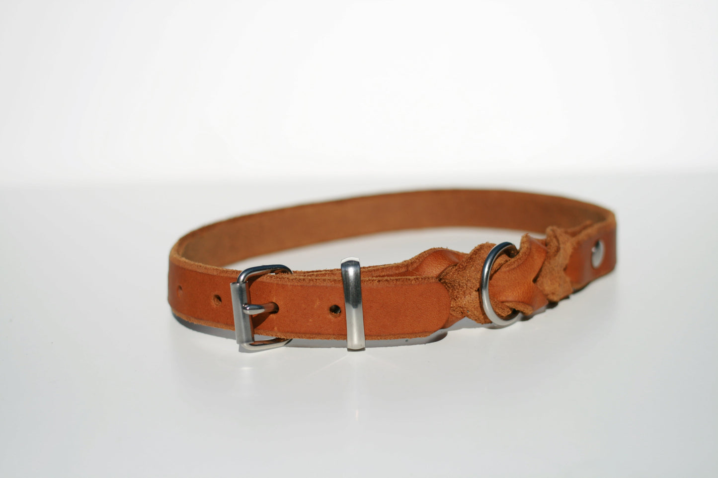 Hundewohl - Fat leather collar partially braided / stainless steel fittings