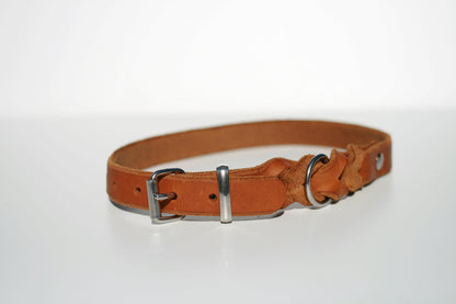 Hundewohl - Fat leather collar partially braided / stainless steel fittings