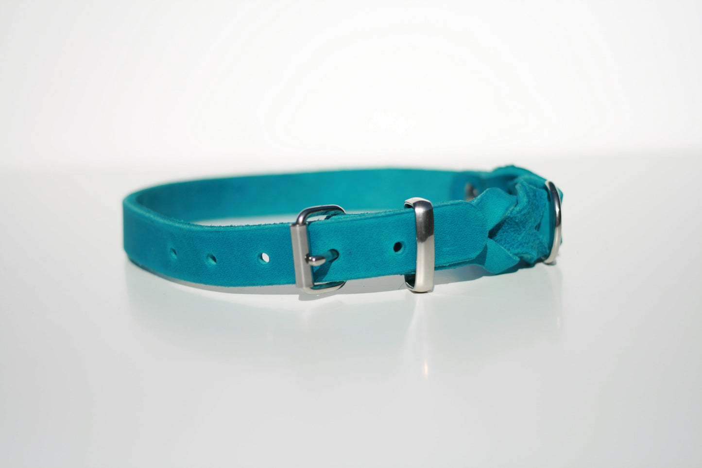 Hundewohl - Fat leather collar partially braided / stainless steel fittings